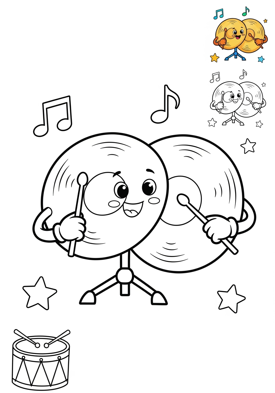 medium musical instruments Percussion cymbals kids coloring page 1