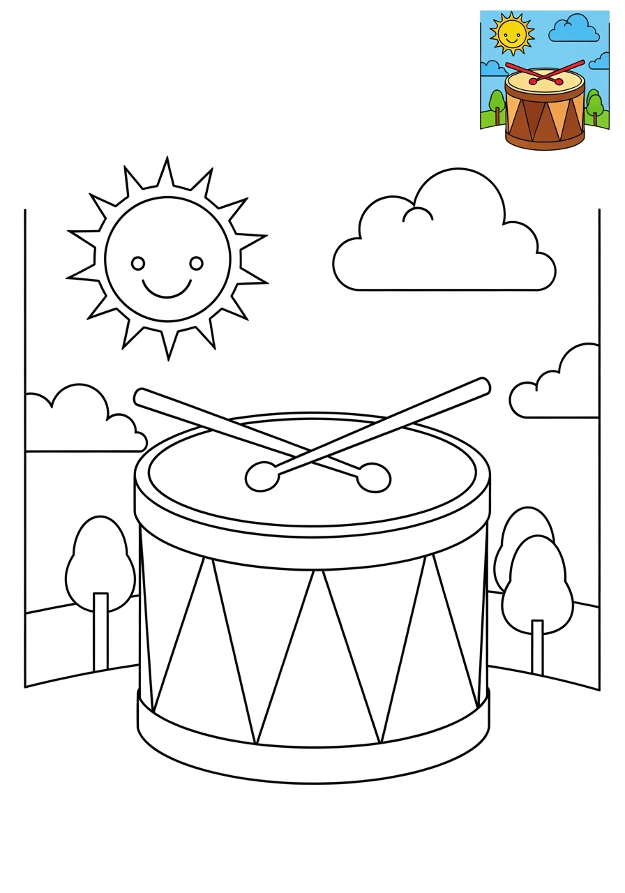 medium musical instruments Percussion drum kids coloring page 0