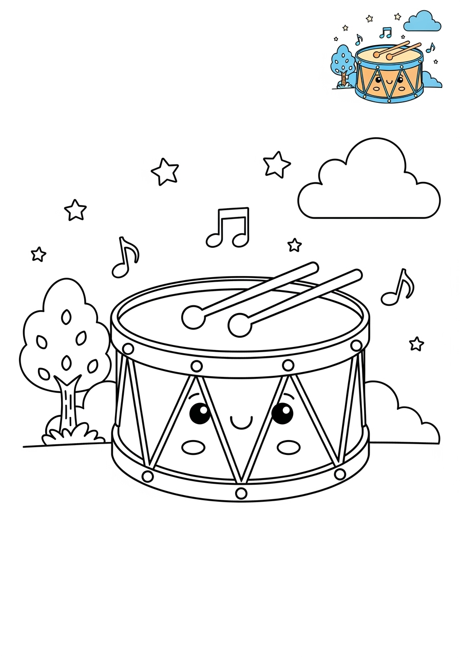 medium musical instruments Percussion drum kids coloring page 1