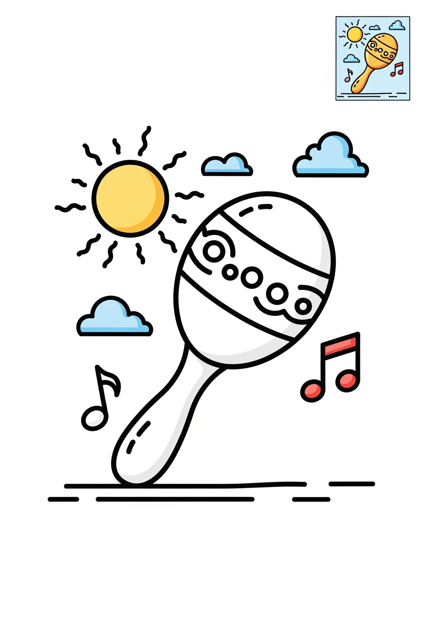 medium musical instruments Percussion maracas kids coloring page 1
