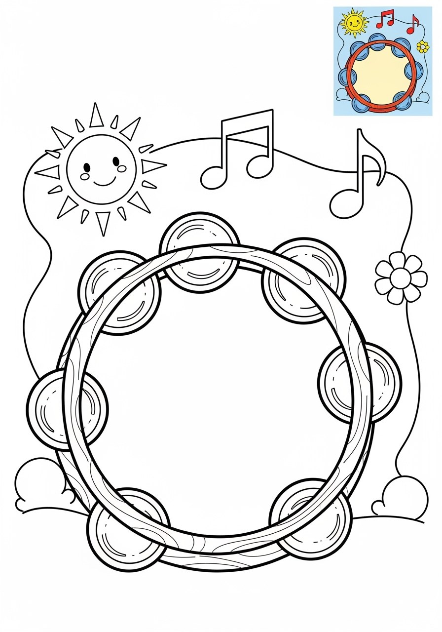 medium musical instruments Percussion tambourine kids coloring page 0