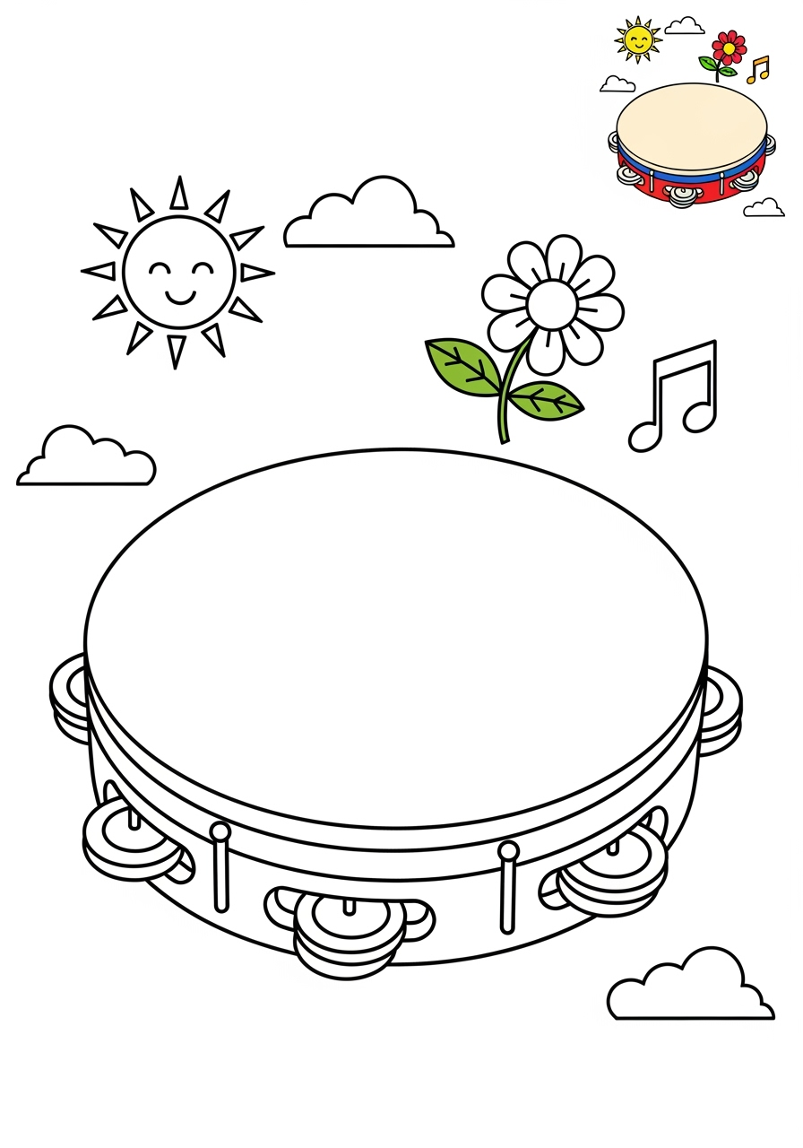medium musical instruments Percussion tambourine kids coloring page 1