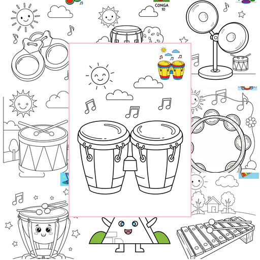 Medium Musical Instruments Percussion Coloring Sheets Collections Thumbnail