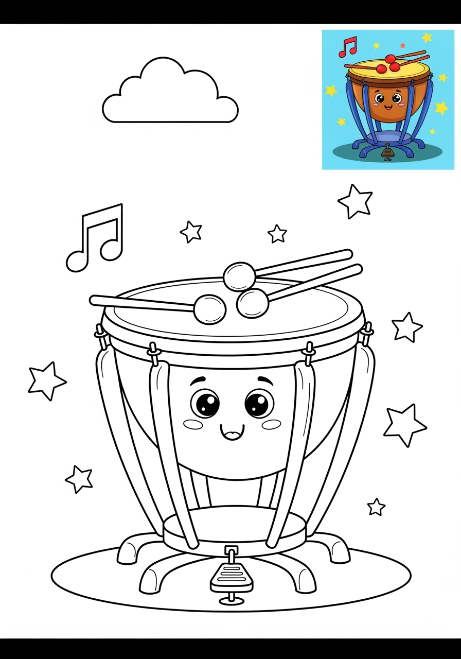 medium musical instruments Percussion timpani kids coloring page 0