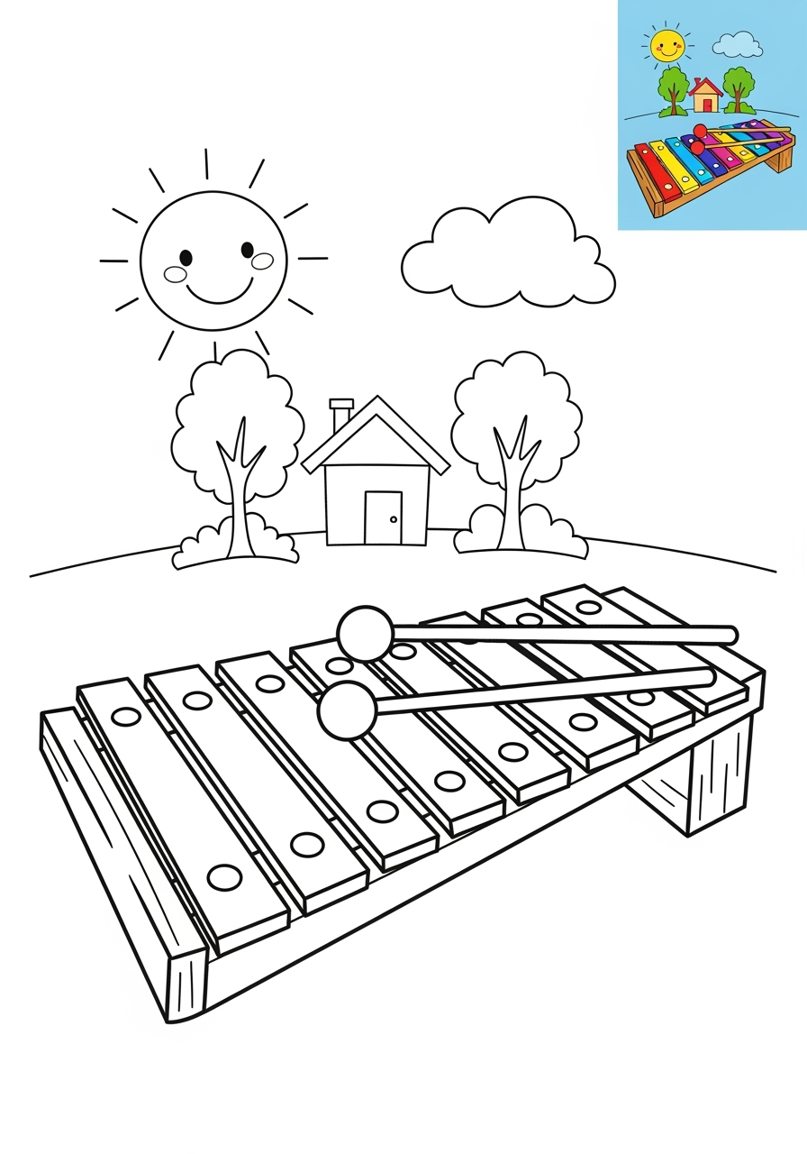 medium musical instruments Percussion xylophone kids coloring page 0