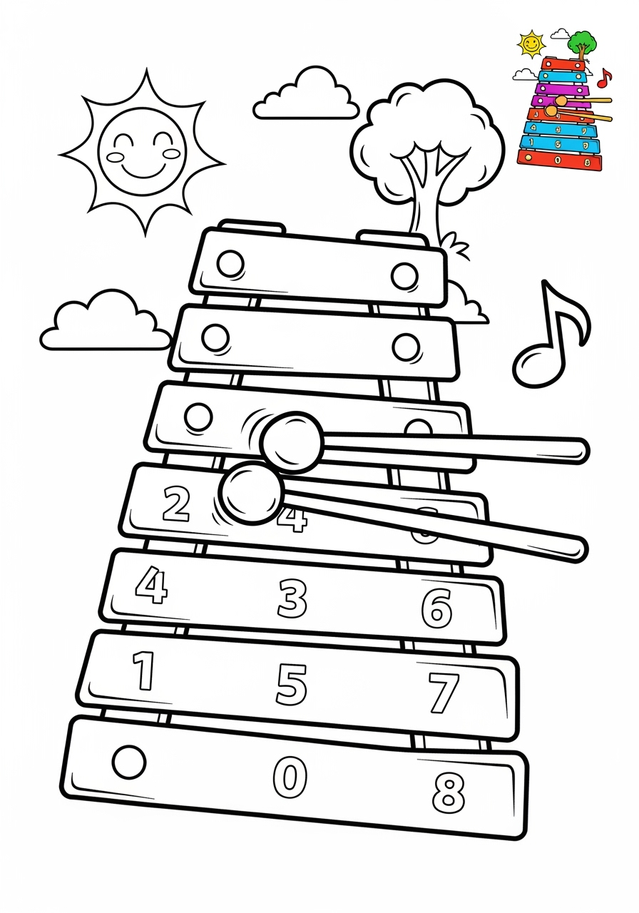 medium musical instruments Percussion xylophone kids coloring page 1