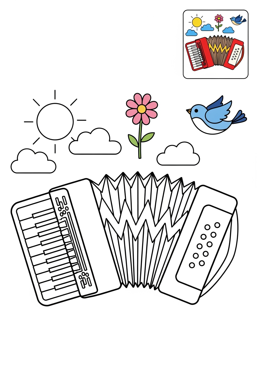 medium musical instruments Wind accordion kids coloring page 0