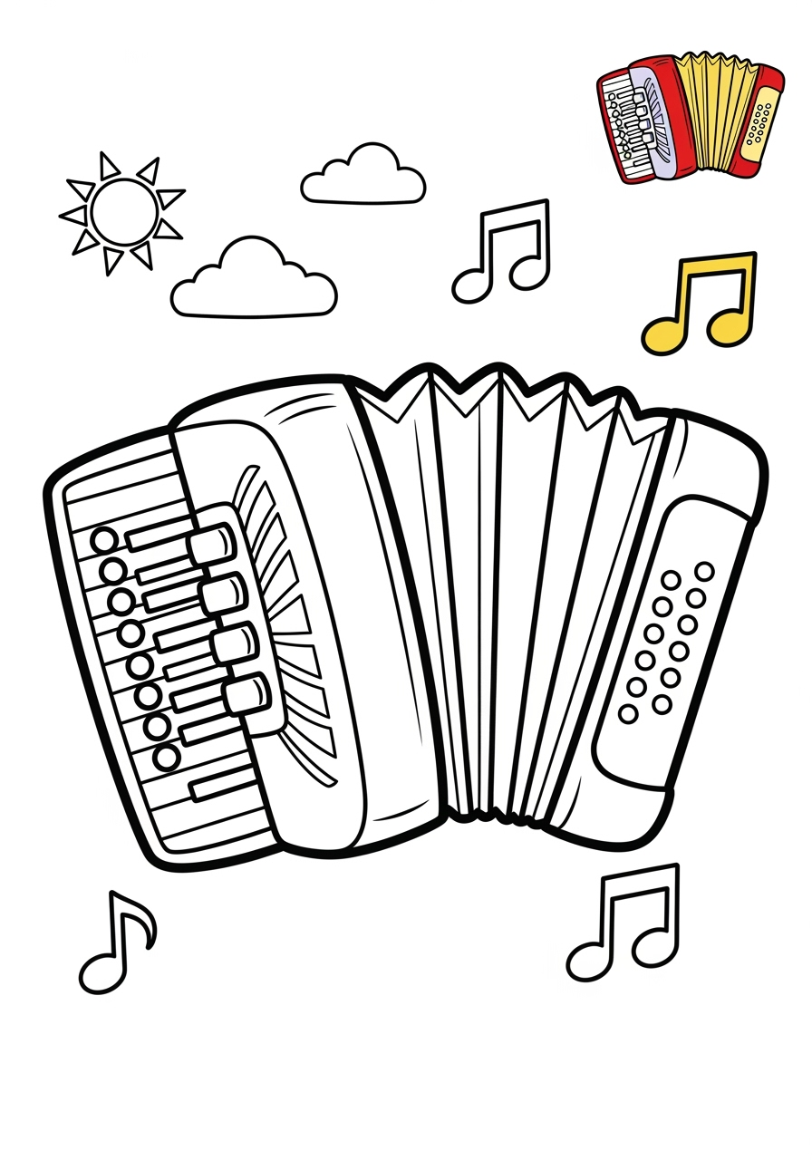 medium musical instruments Wind accordion kids coloring page 1