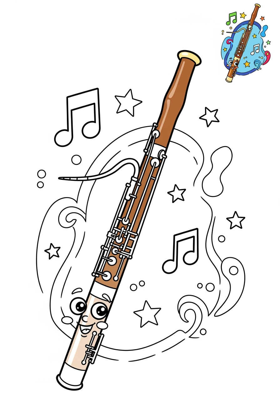 medium musical instruments Wind bassoon kids coloring page 0