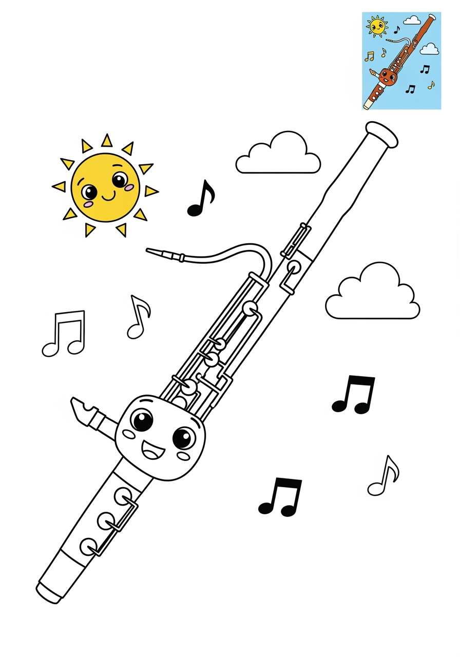 medium musical instruments Wind bassoon kids coloring page 1