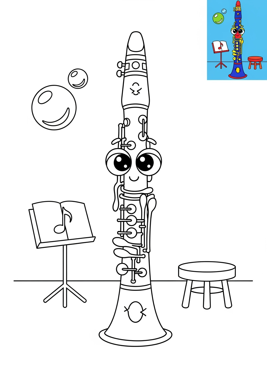 medium musical instruments Wind clarinet kids coloring page 0