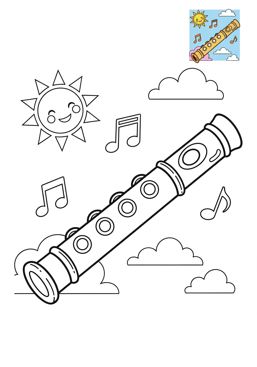 medium musical instruments Wind flute kids coloring page 0