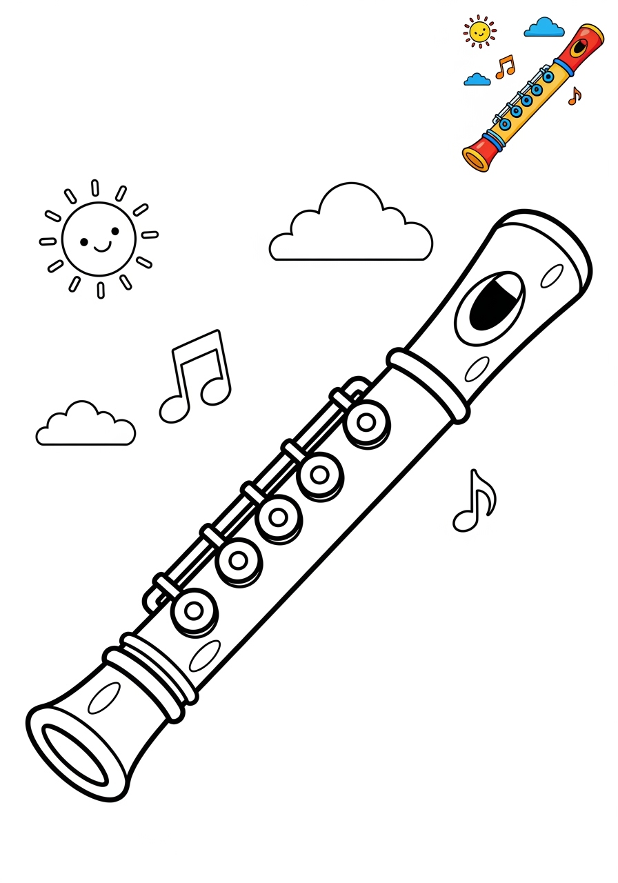 medium musical instruments Wind flute kids coloring page 1