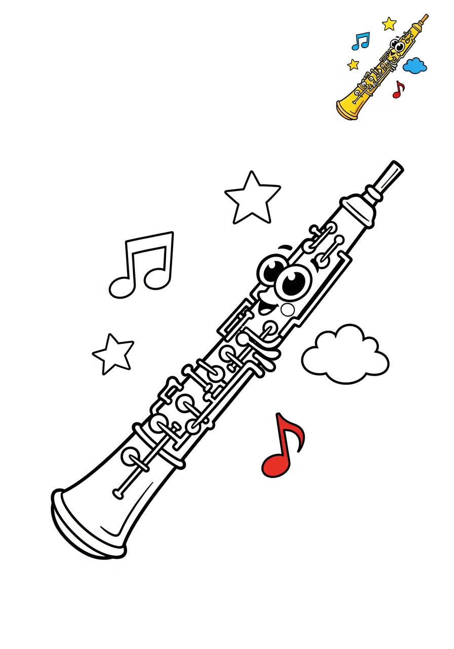 medium musical instruments Wind oboe kids coloring page 0