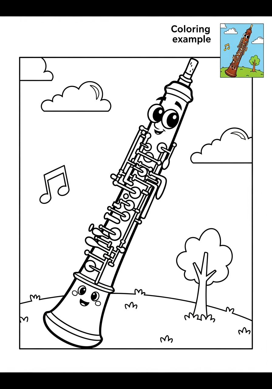 medium musical instruments Wind oboe kids coloring page 1