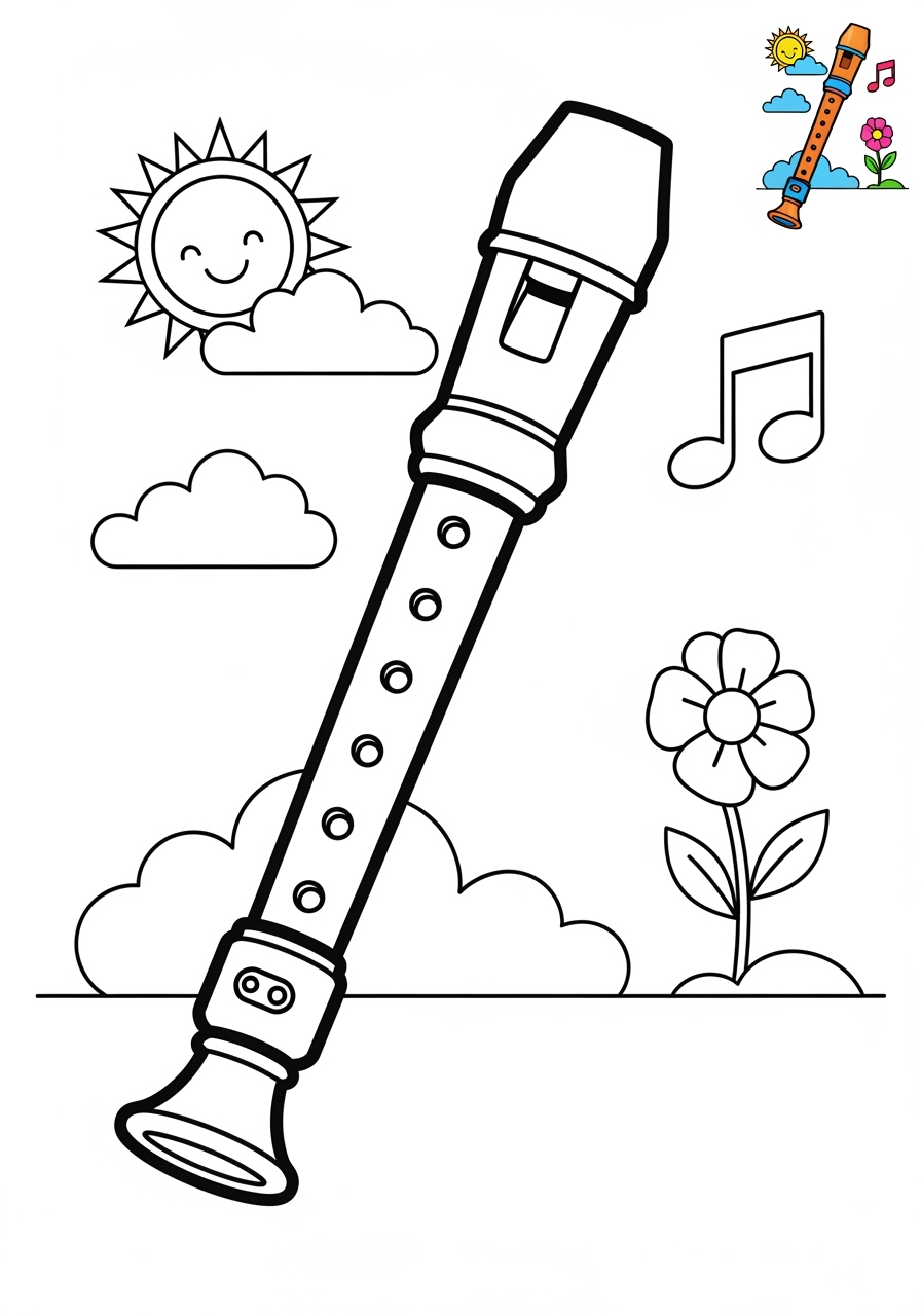 medium musical instruments Wind recorder kids coloring page 0