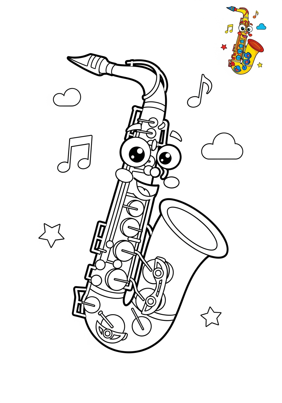 medium musical instruments Wind saxophone kids coloring page 0