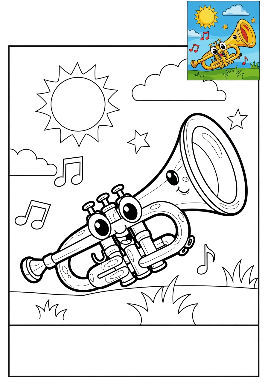 medium musical instruments Wind trumpet kids coloring page 0