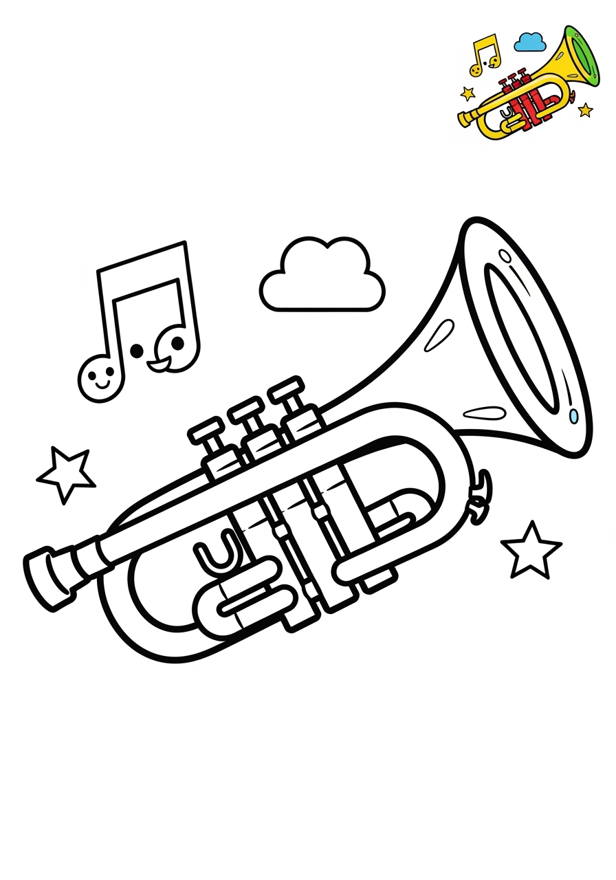 medium musical instruments Wind trumpet kids coloring page 1