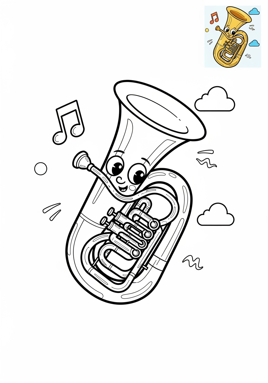 medium musical instruments Wind tuba kids coloring page 0