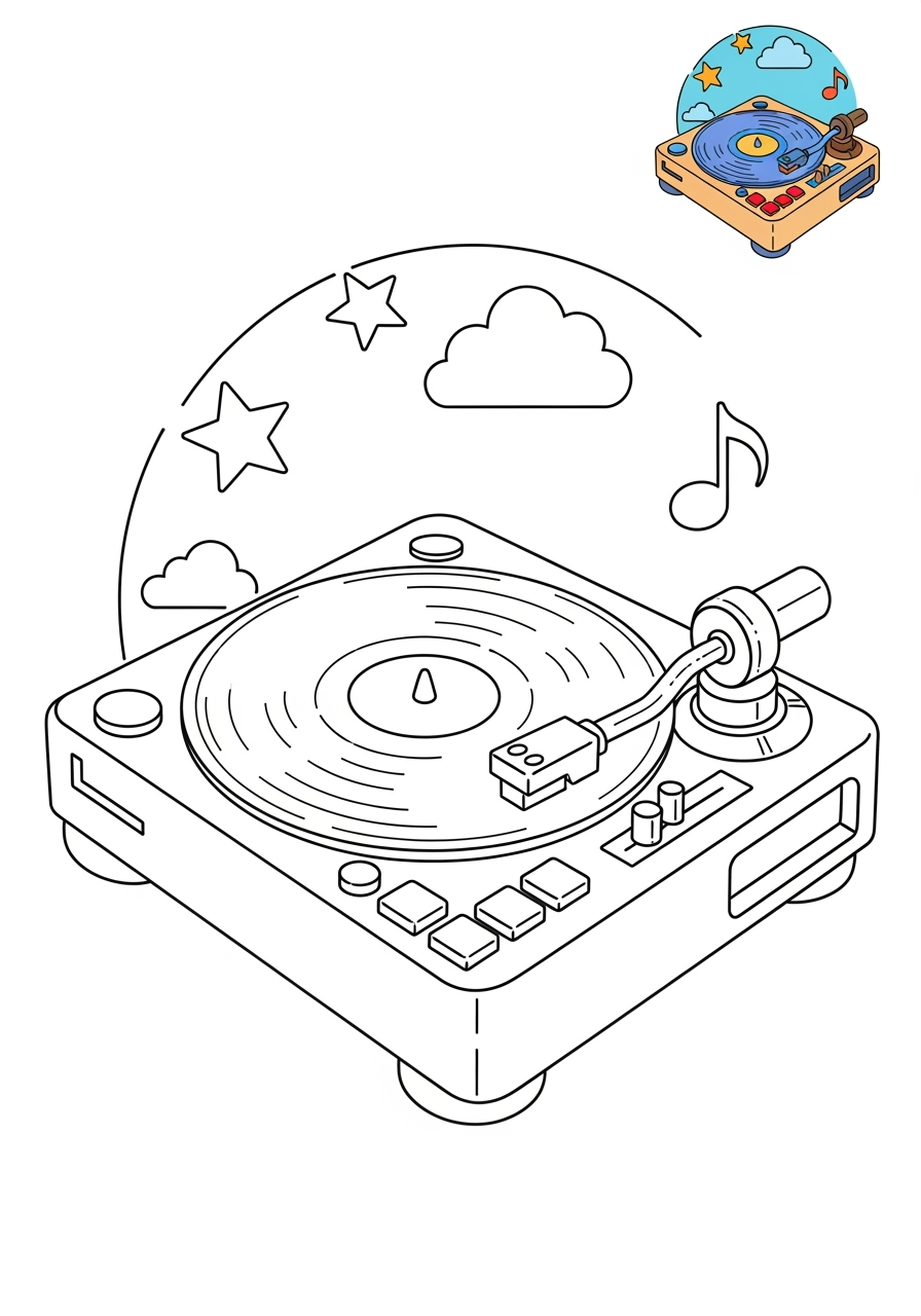 medium musical instruments Electronic & Other dj turntable kids coloring page 0