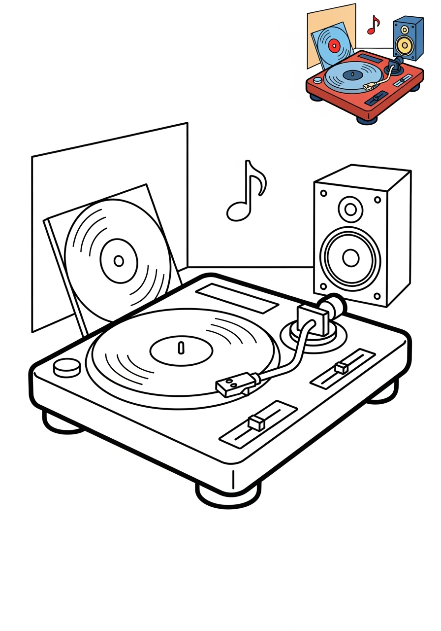 medium musical instruments Electronic & Other dj turntable kids coloring page 1