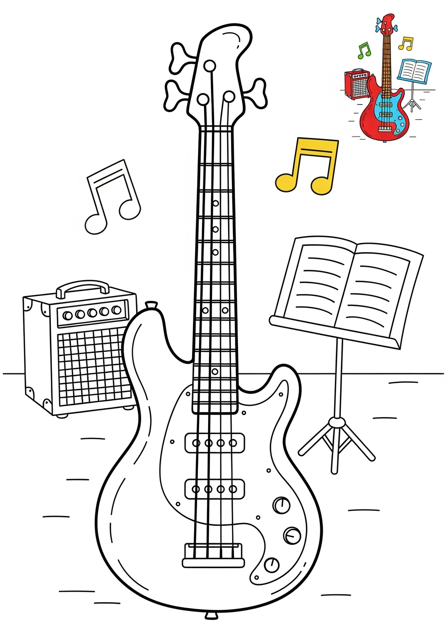 medium musical instruments Electronic & Other electric bass kids coloring page 0
