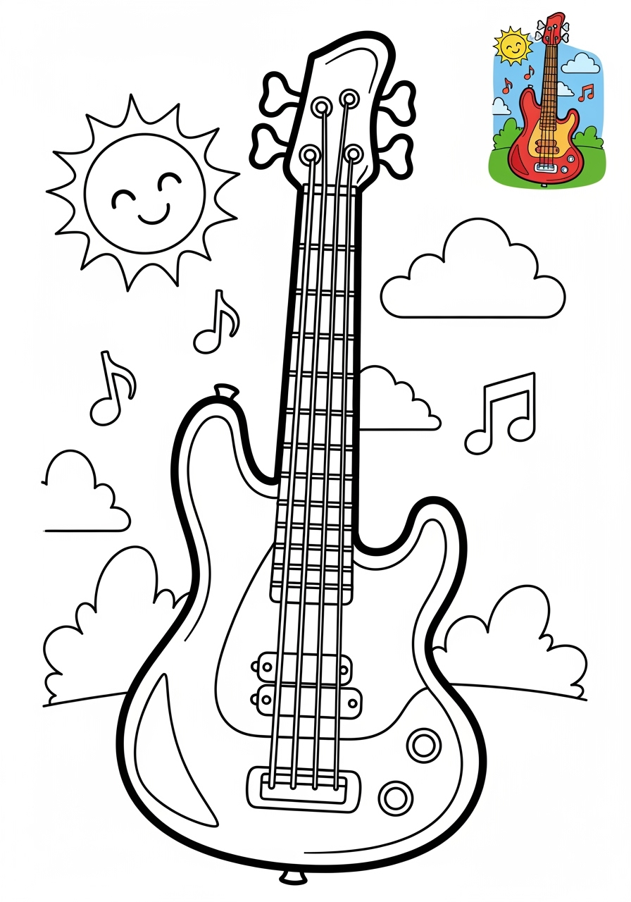 medium musical instruments Electronic & Other electric bass kids coloring page 1