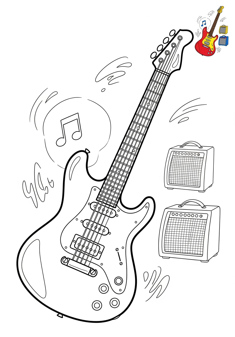 medium musical instruments Electronic & Other electric guitar kids coloring page 0