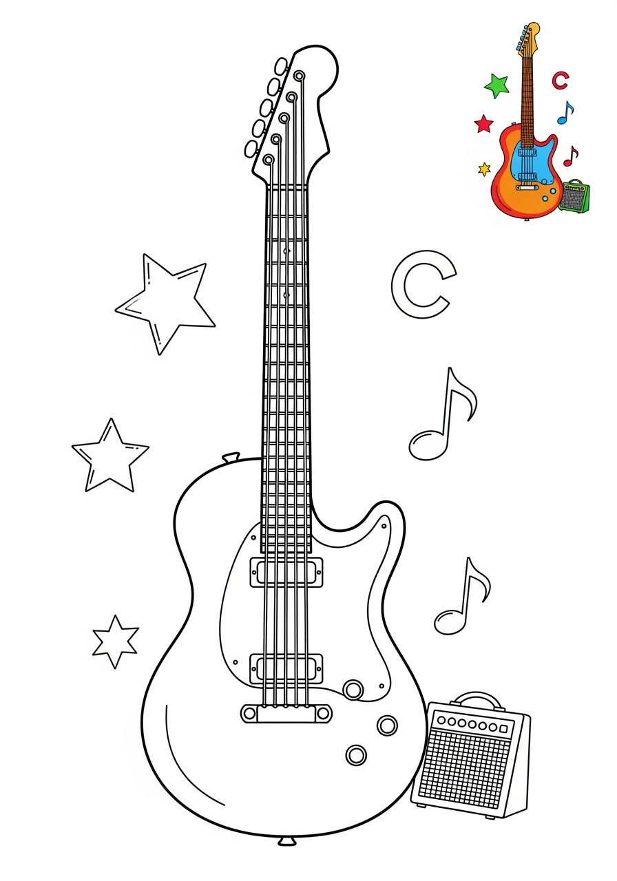medium musical instruments Electronic & Other electric guitar kids coloring page 1