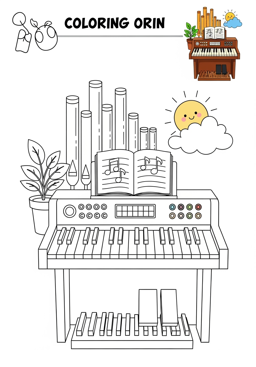 medium musical instruments Electronic & Other organ kids coloring page 0