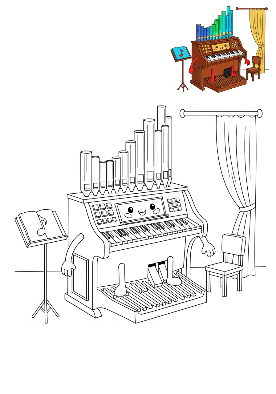 medium musical instruments Electronic & Other organ kids coloring page 1