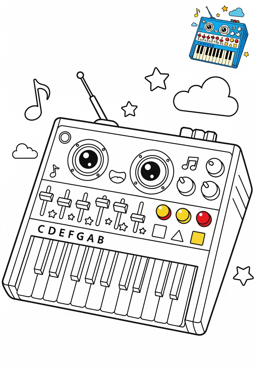 medium musical instruments Electronic & Other synthesizer kids coloring page 0