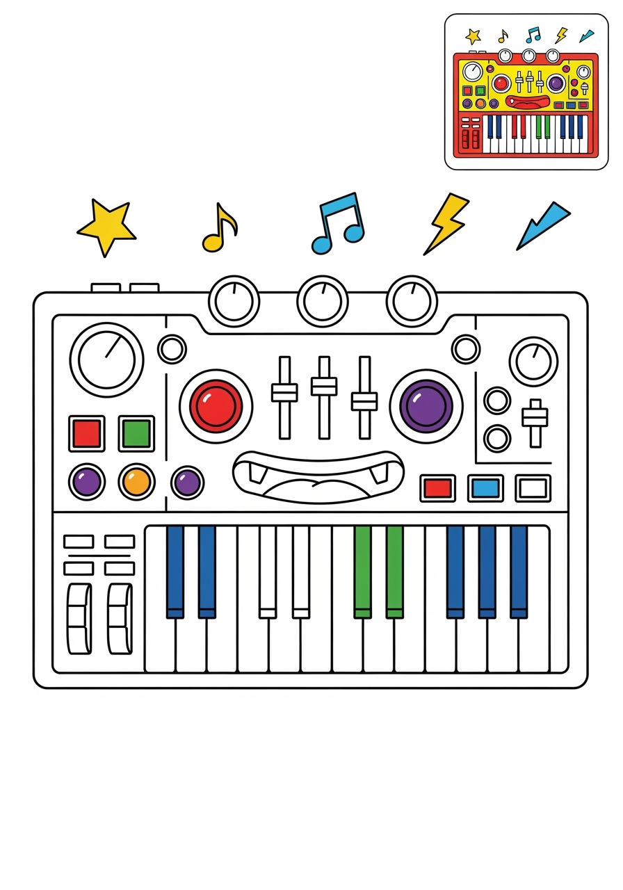 medium musical instruments Electronic & Other synthesizer kids coloring page 1