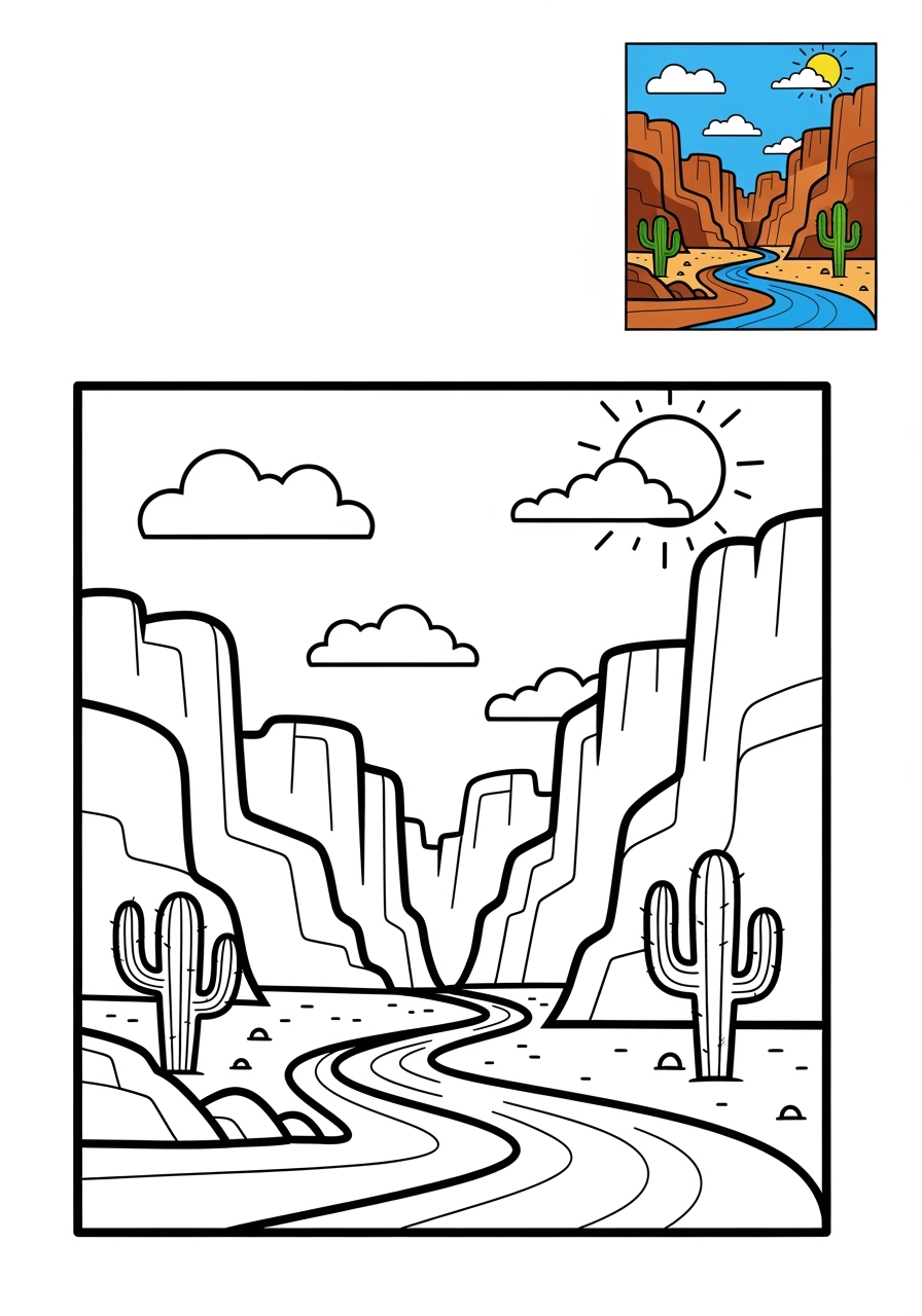 medium nature and scenery Landscapes canyon kids coloring page 0