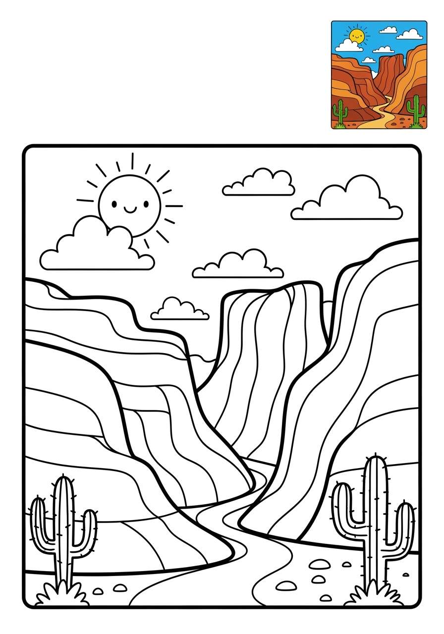 medium nature and scenery Landscapes canyon kids coloring page 1