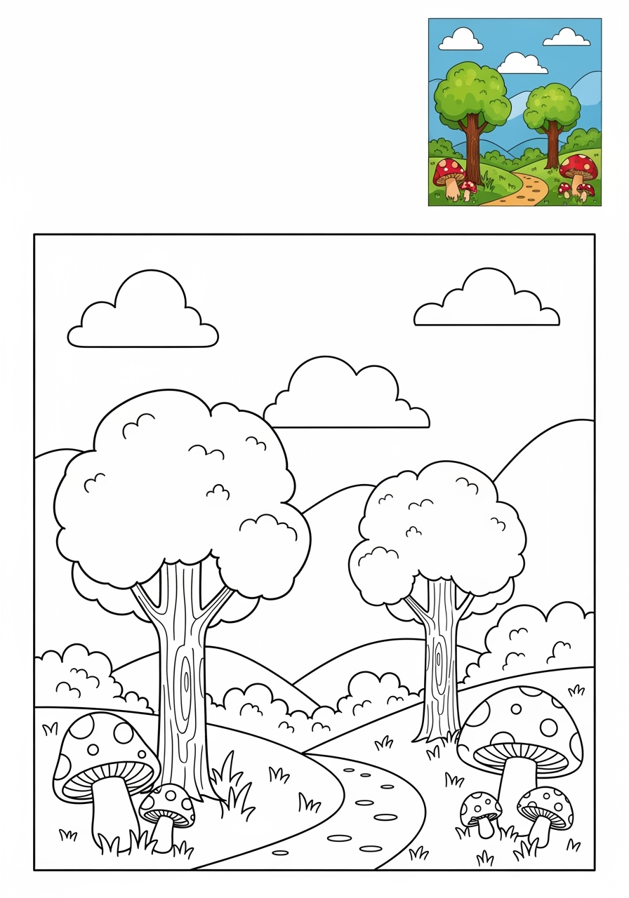 medium nature and scenery Landscapes forest kids coloring page 0