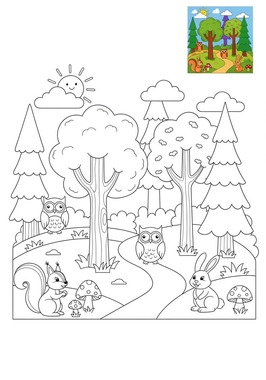 medium nature and scenery Landscapes forest kids coloring page 1