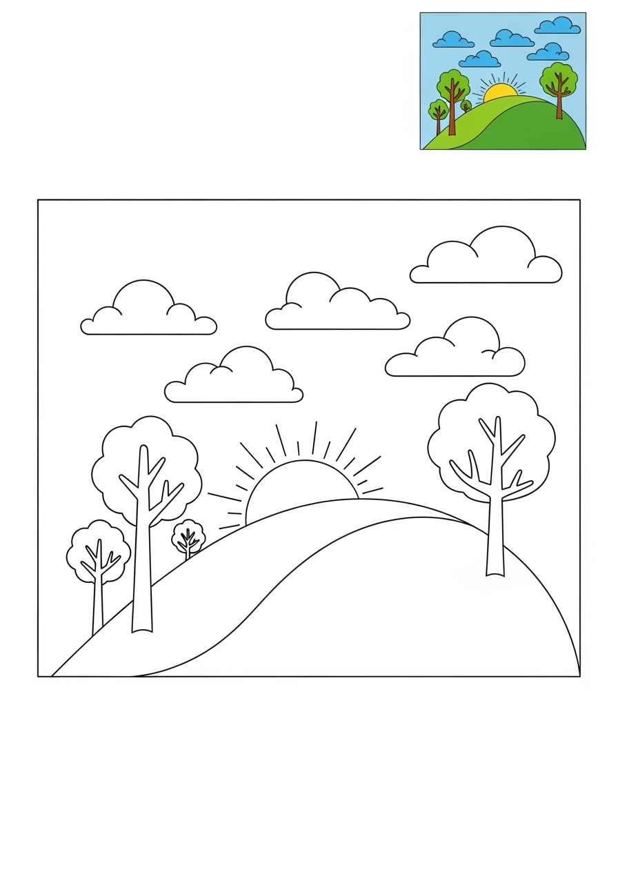 medium nature and scenery Landscapes hill kids coloring page 0