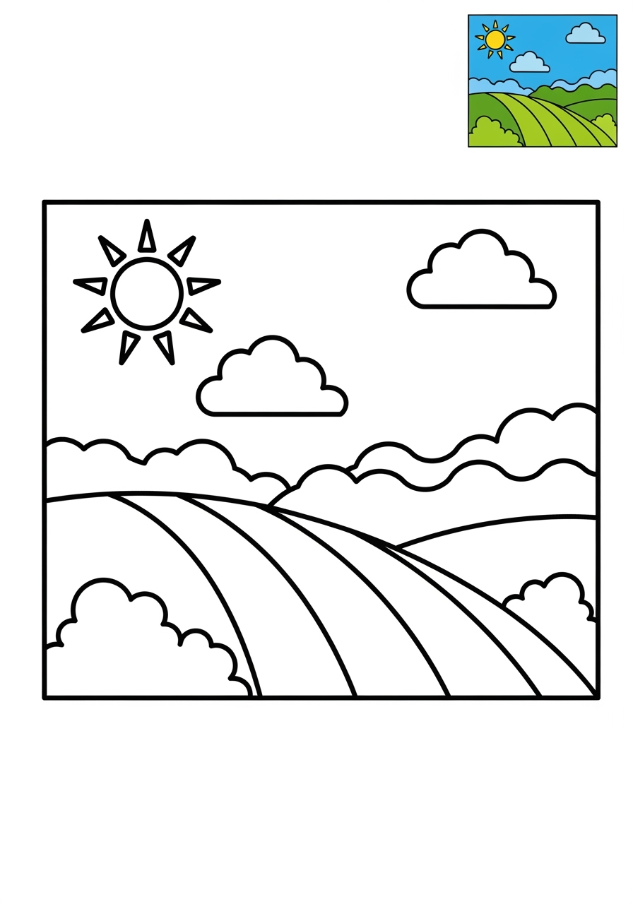 medium nature and scenery Landscapes hill kids coloring page 1