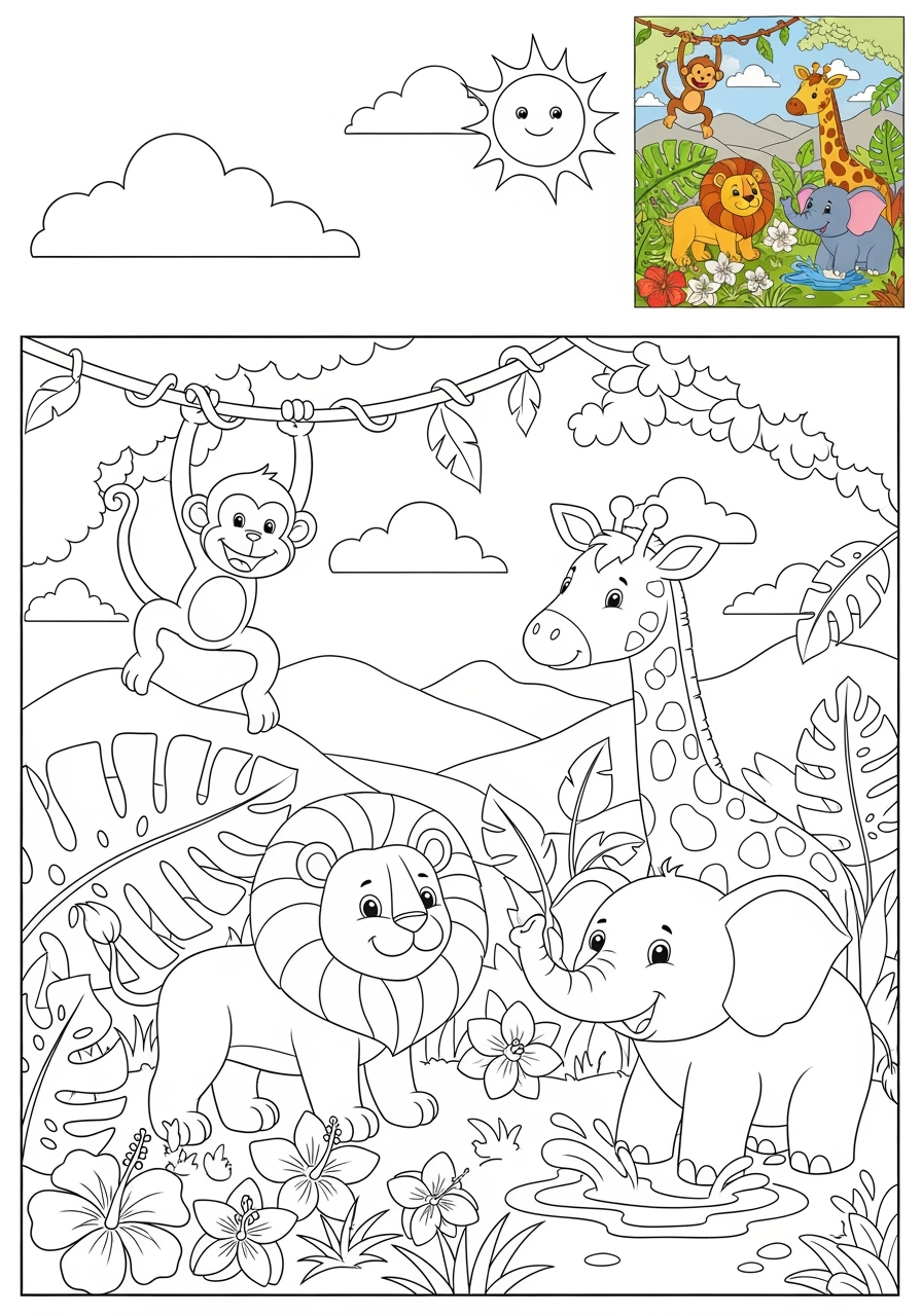 medium nature and scenery Landscapes jungle kids coloring page 0