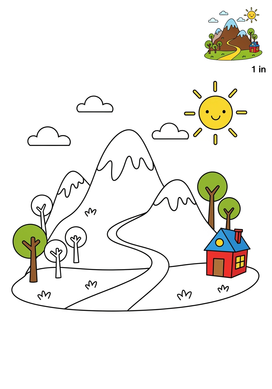 medium nature and scenery Landscapes mountain kids coloring page 0