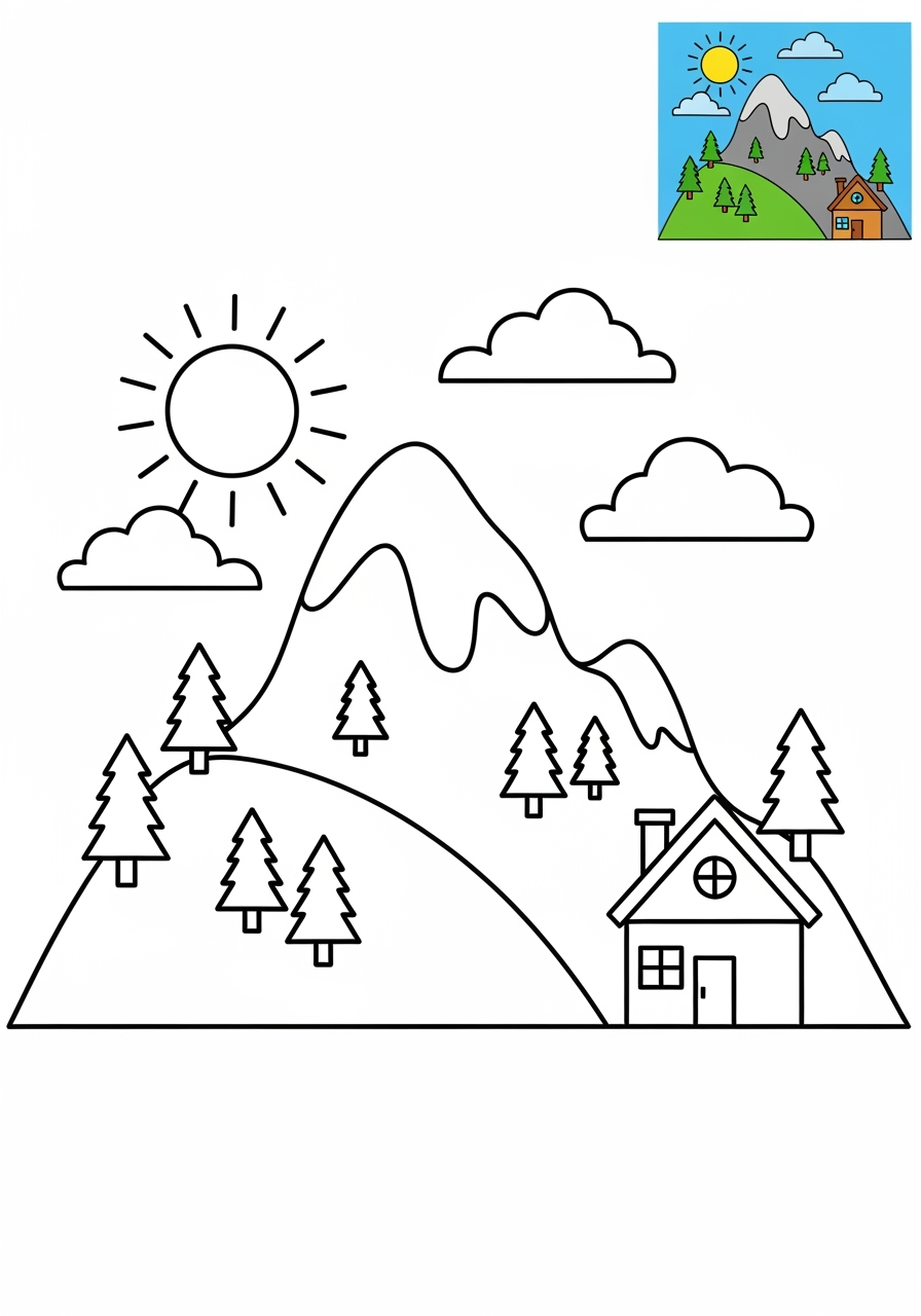 medium nature and scenery Landscapes mountain kids coloring page 1