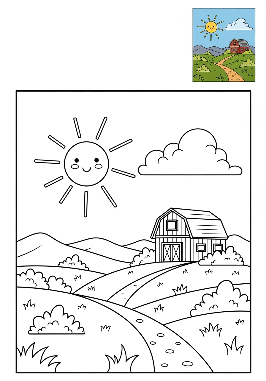 medium nature and scenery Landscapes prairie kids coloring page 0