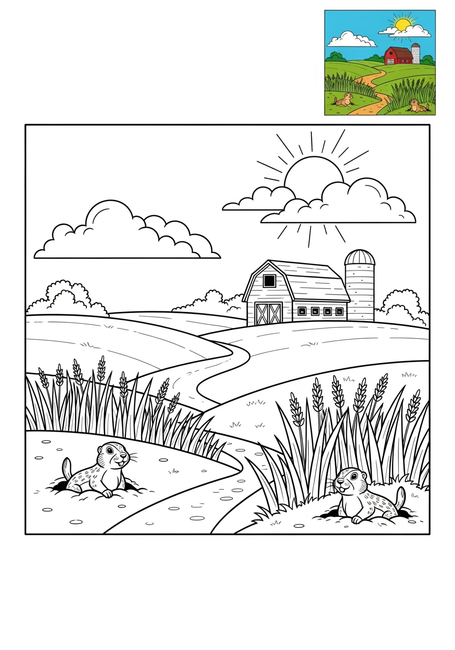 medium nature and scenery Landscapes prairie kids coloring page 1