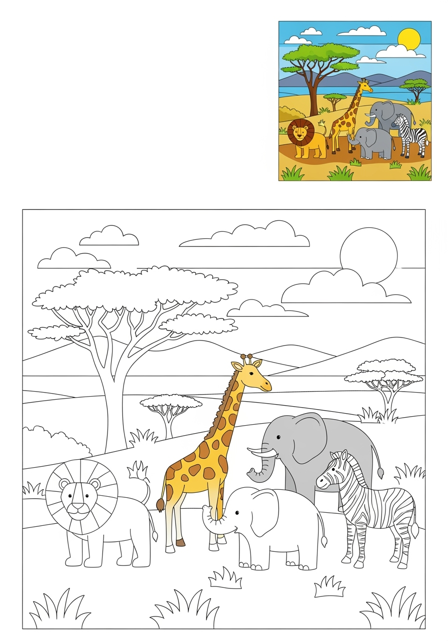 medium nature and scenery Landscapes savanna kids coloring page 0