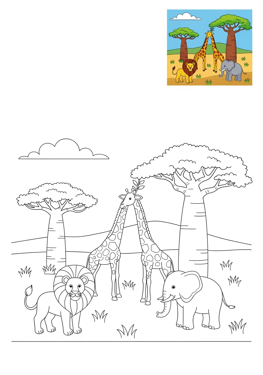 medium nature and scenery Landscapes savanna kids coloring page 1