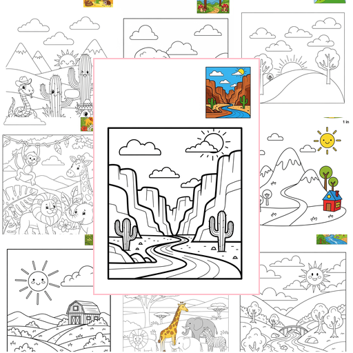Medium Nature and Scenery Landscapes Coloring Sheets Collections Thumbnail