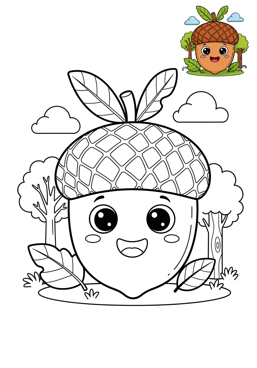 medium nature and scenery Plants & Trees acorn kids coloring page 0