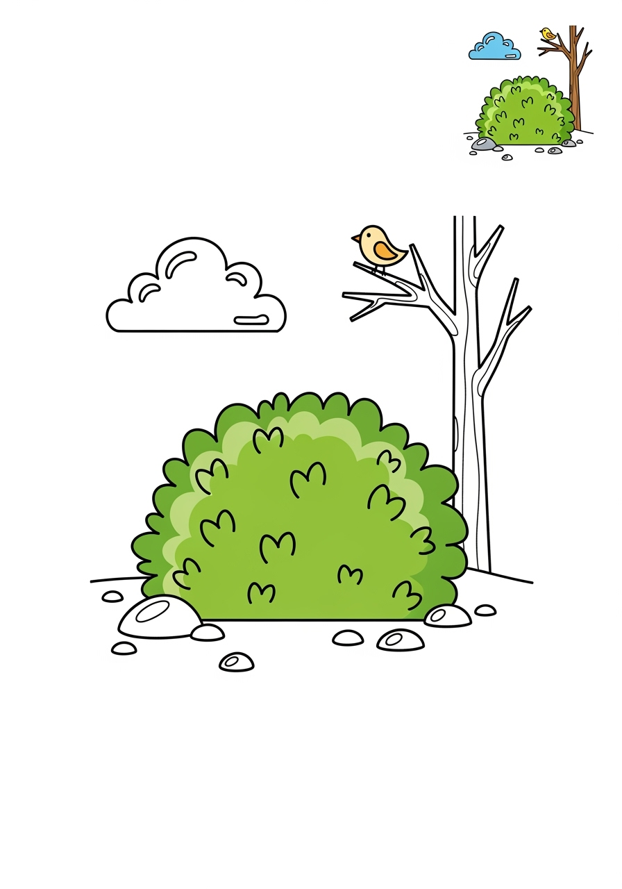 medium nature and scenery Plants & Trees bush kids coloring page 0
